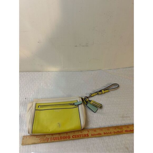 Coach wristlet 9"x6" color block beige yellow blue (pen mark) - Picture 1 of 8
